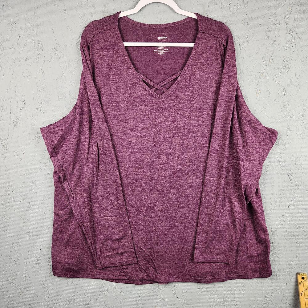 Sonoma Shirt Womens 3X Long Sleeve V Neck Stretch Lightweight Plus Size Top